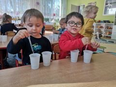 ilustracja do wpisu 
Zabawa badawcza - przelewanie wody przy pomocy pipety